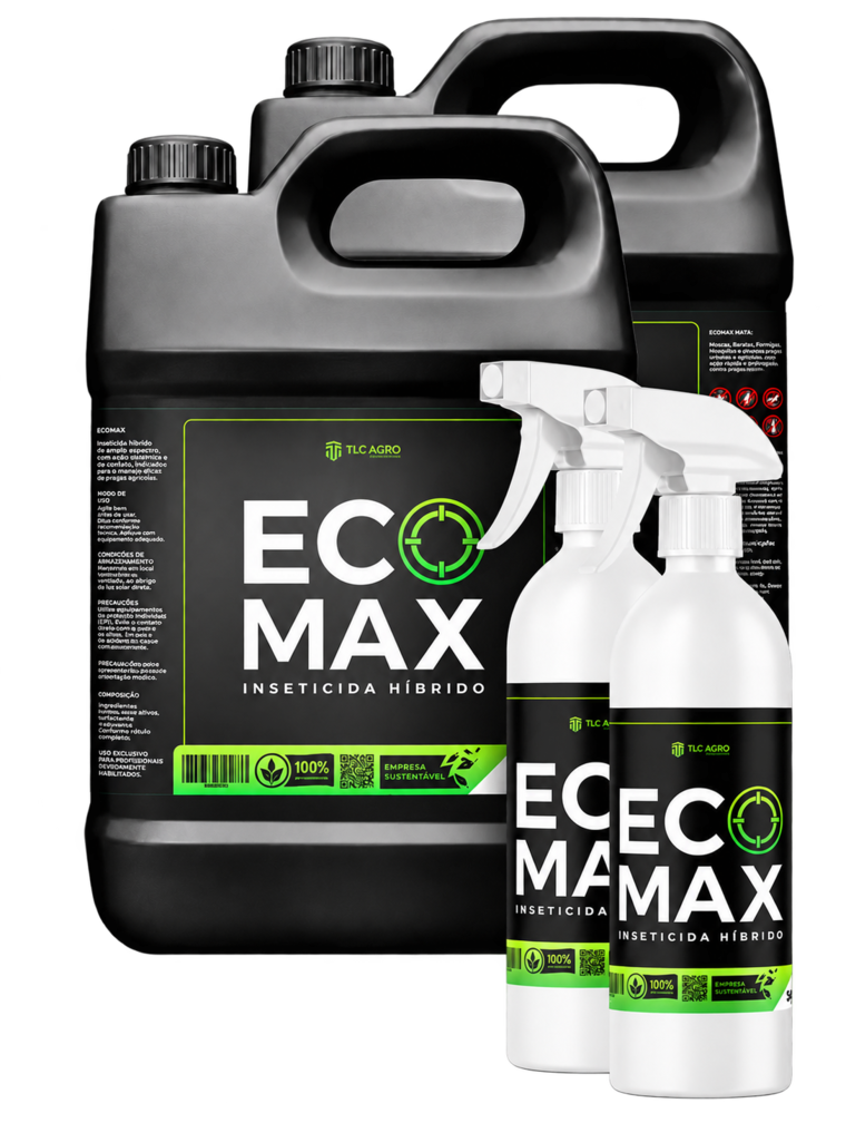 Linha do Inseticida Híbrido EcoMax com embalagens recortadas
